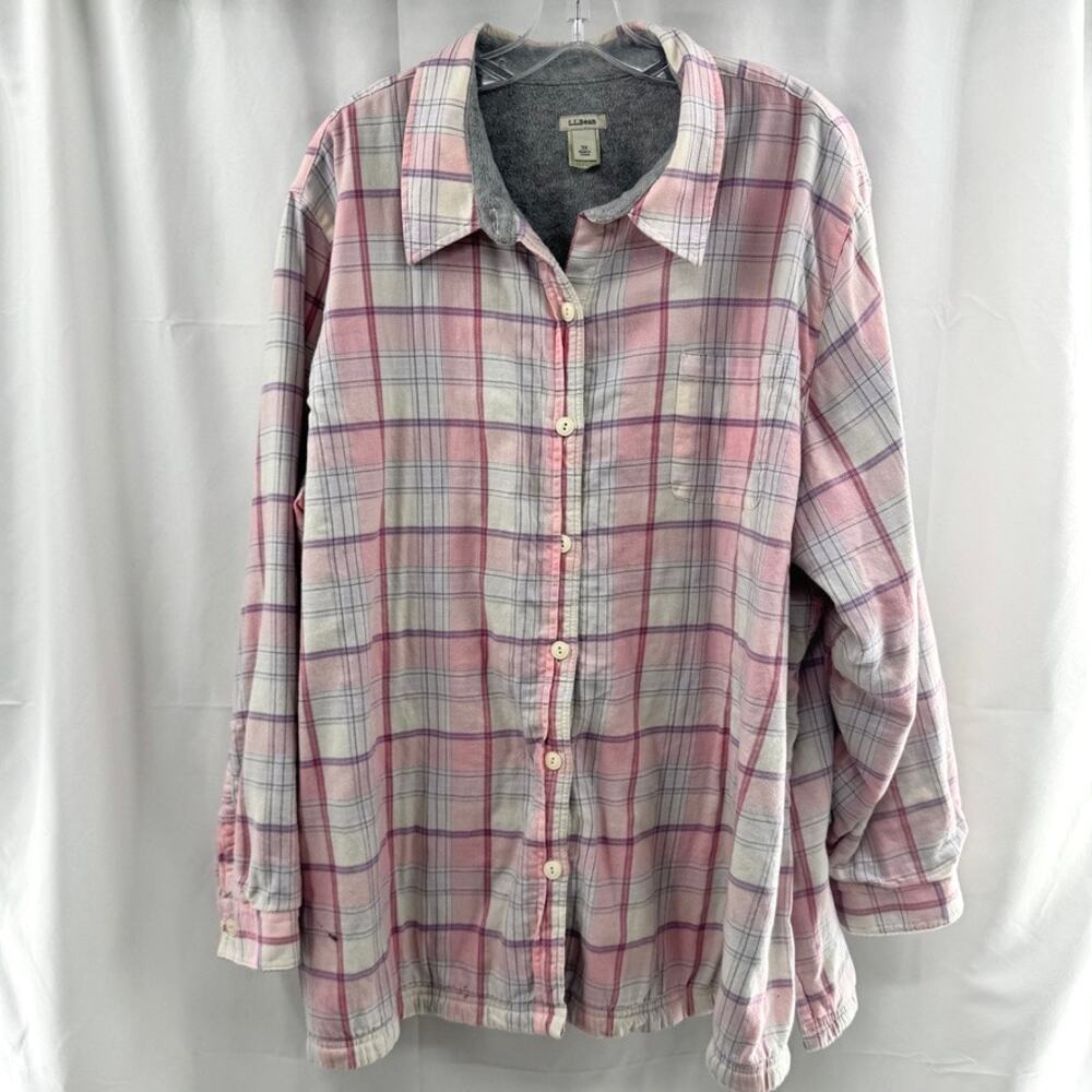 L.L. Bean Plaid Lined Shacket Pink Plus Sz 3x Gray Lined Shirt Jacket